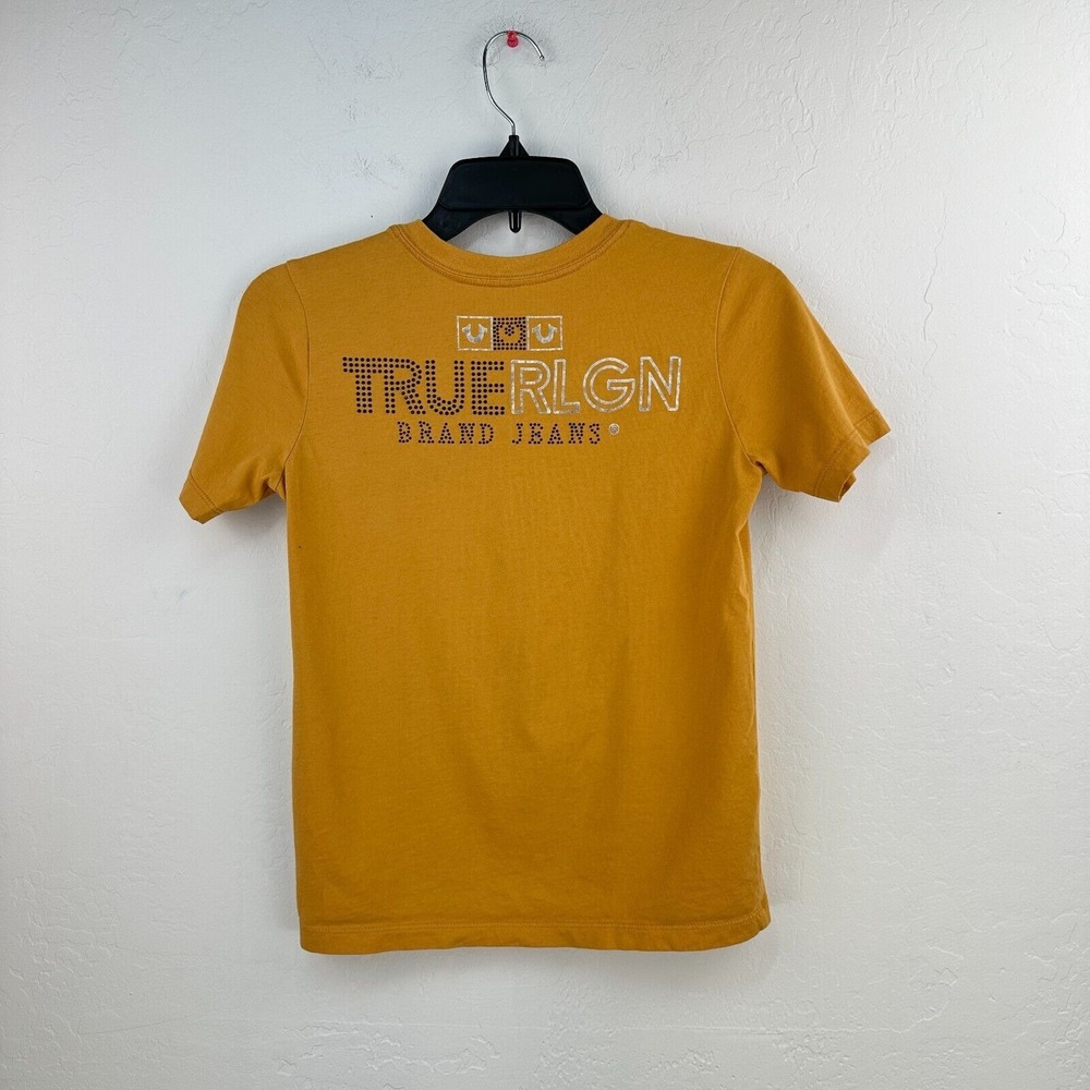 True Religion Shirt Kids Large Yellow Black Rhinestone Tee‎ Luxury Designer